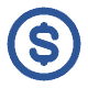 Blue dollar sign circle on dark, symbolizing merchant payment gateway solutions.