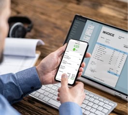 A person uses a payment gateway app, with POS system and merchant services shown.