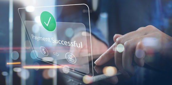 A POS system shows "Payment Successful" via a merchant services payment gateway.