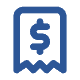 Blue receipt icon with dollar symbol, linked to POS and payment gateway services.