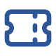 Ticket stub icon on blue, symbolizing POS and payment gateway solutions.