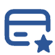 Blue icon of a credit card for POS systems with a star symbolizing payment solutions.
