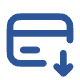 A blue icon with a download arrow, symbolizing credit card payment processing.