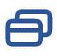 Icon showing two blue rectangles, signifying credit card payment solutions.