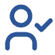 Blue silhouette icon with check mark symbolizing verified merchant payment processing.